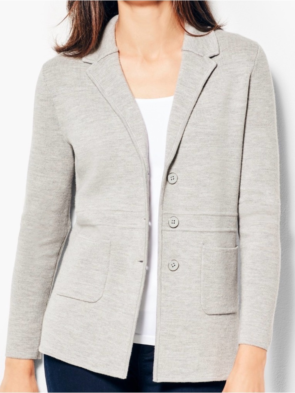 Light Gray Women's Knit Blazer Jacket 100% wool